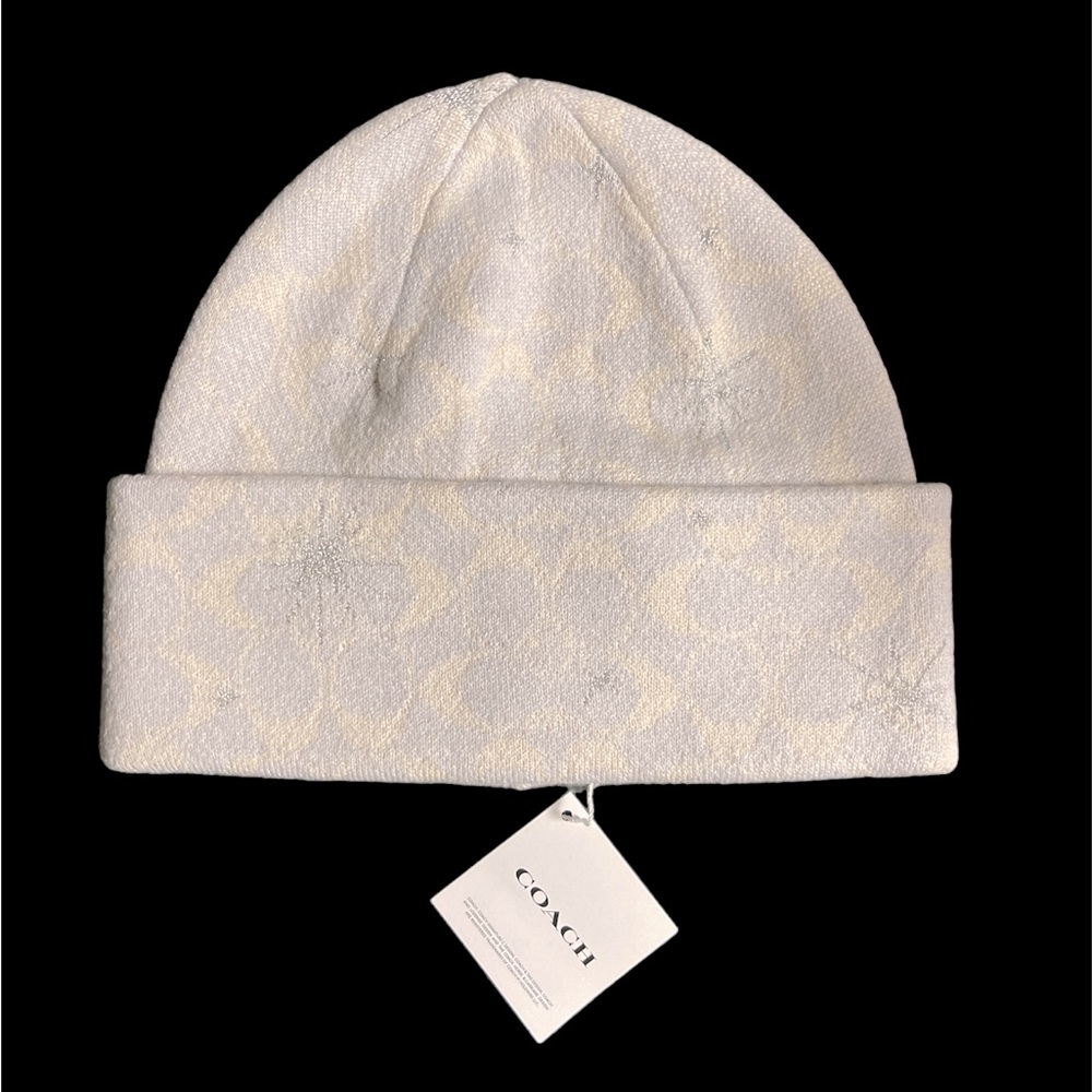COACH winter hat New signature Star star Wool Blend Beanie purple, white, silver
